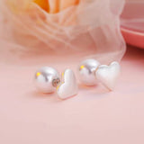 Sterling Silver Heart-Design Pearl Earrings