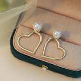 Sterling Silver Heart-Design Pearl Earrings