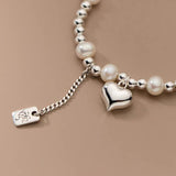 Sterling Silver Heart-Design Pearl Round Bead Square Bracklets