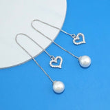 Sterling Silver Heart-Design Pearl Threader Earrings