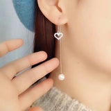 Sterling Silver Heart-Design Pearl Threader Earrings