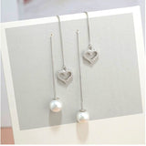 Sterling Silver Heart-Design Pearl Threader Earrings