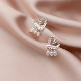 Sterling Silver Heart Artificial Pearl Stud Earrings