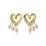 Sterling Silver Heart Artificial Pearl Stud Earrings