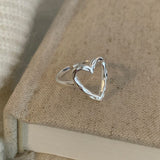 Sterling Silver Hellow Heart And Lava Square Rings ( 2 Pcs )