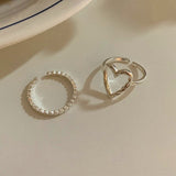 Sterling Silver Hellow Heart And Lava Square Rings ( 2 Pcs )