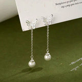 Sterling Silver Hollow Butterfly Pearl Earrings