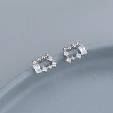 Sterling Silver Hollow Diamond Square Stud Earrings