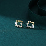 Sterling Silver Hollow Diamond Square Stud Earrings