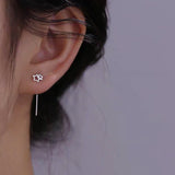 Sterling Silver Hollow Double Star Threader Earrings