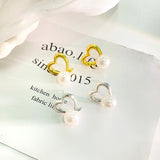 Sterling Silver Hollow Love Heart Pearl Stud Earrings