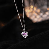 Sterling Silver Hollow Pink Diamond Heart Necklaces