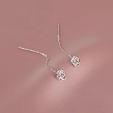 Sterling Silver Hollow Rose Threader Earrings