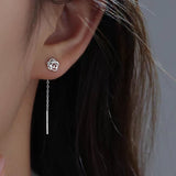 Sterling Silver Hollow Rose Threader Earrings