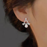 Sterling Silver Hollow Triangular Pearl Stud Earrings