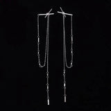 Sterling Silver Long Diamonds X-Shaped Earrings