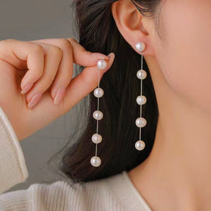 Sterling Silver Long Pearl Earrings