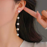 Sterling Silver Long Pearl Earrings