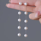 Sterling Silver Long Pearl Earrings