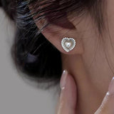 Sterling Silver Love Heart Peal Stud Earrings