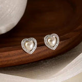 Sterling Silver Love Heart Peal Stud Earrings