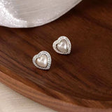 Sterling Silver Love Heart Peal Stud Earrings