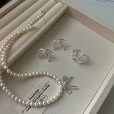 Sterling Silver Luxury Bow Necklace Ring Earring Sets