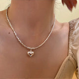 Sterling Silver Luxury Broken Silver Love Heart Pearl Necklaces