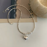 Sterling Silver Luxury Broken Silver Love Heart Pearl Necklaces