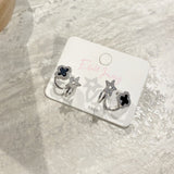 Sterling Silver Diamond Star Lukcy Clover Studs