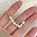 Sterling Silver Luxury Heart-Design Pearl Necklaces