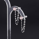 Sterling Silver Luxury Screw Twist Pearl Chain Earrings