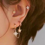 Sterling Silver Mixed Chain Star Earrings