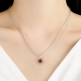 Sterling Silver Moissanite Red Square Necklaces