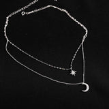 Sterling Silver Double Layer Moon And Star Necklaces