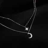 Sterling Silver Double Layer Moon And Star Necklaces