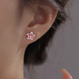 Sterling Silver Peach Red Five-Petal Flower Earrings