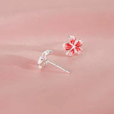 Sterling Silver Peach Red Five-Petal Flower Earrings