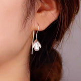 Sterling Silver Pearl Bud Ear Hook Earrings