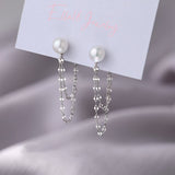 Sterling Silver Pearl Double Tile Chain Earrings