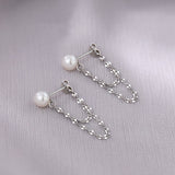 Sterling Silver Pearl Double Tile Chain Earrings