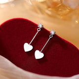 Sterling Silver Pearl Zircon Heart-Design Earrings