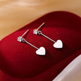 Sterling Silver Pearl Zircon Heart-Design Earrings