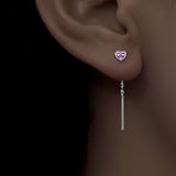 Sterling Silver Pink Bow Heart-Design Threader Earrings