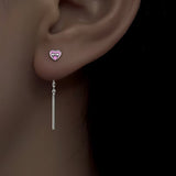 Sterling Silver Pink Bow Heart-Design Threader Earrings