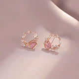 Sterling Silver Pink White Zircon Tulip Hoop Flower Stud Earrings