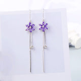 Sterling Silver Purple Zircon Flower Tassel Threader Earrings