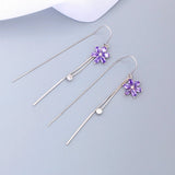 Sterling Silver Purple Zircon Flower Tassel Threader Earrings