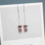 Sterling Silver Red And Pink Little Fox Threader Earrings