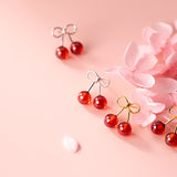 Sterling Silver Red Stone Zircon Cherry Stud Earrings